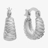 Silver Reflections Huggie Ribbed Womens 13mm Hoop Earrings In Silver