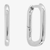 Silver Reflections Huggie Womens 22.8mm Rectangular Hoop Earrings In Silver