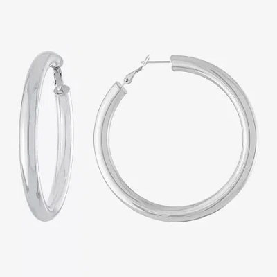 Silver Reflections Pure Silver Over Brass Hoop Earrings In Transparent