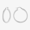 Silver Reflections Pure Silver Over Brass Hoop Earrings In Gray