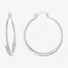 Silver Reflections Pure Silver Over Brass Hoop Earrings In Silver