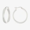 Silver Reflections Pure Silver Over Brass Hoop Earrings In Silver