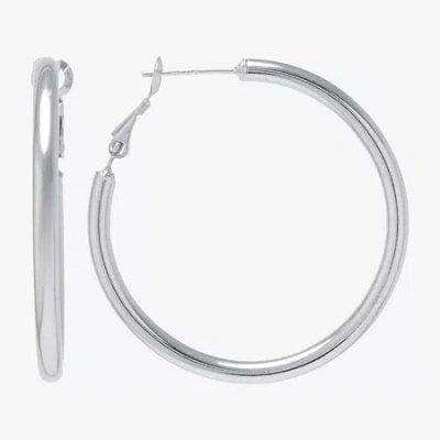 Silver Reflections Pure Silver Over Brass Hoop Earrings In Transparent