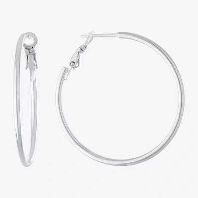 Silver Reflections Pure Silver Over Brass Hoop Earrings In Transparent