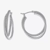 Silver Reflections Pure Silver Over Brass Hoop Earrings In Metallic