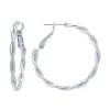 Silver Reflections Pure Silver Over Brass Round Hoop Earrings In Transparent