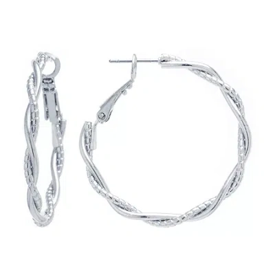 Silver Reflections Pure Silver Over Brass Round Hoop Earrings In Transparent