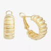 Silver Reflections Ribbed Womens 24k Gold Over Brass 20mm Hoop Earrings In Gold