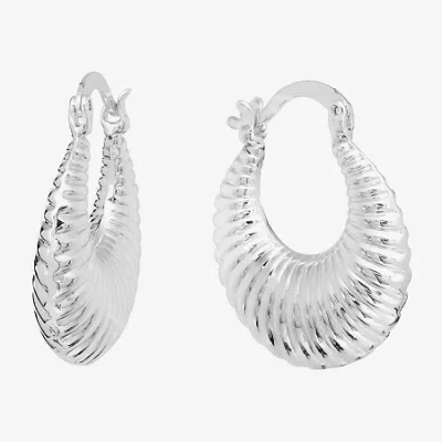 Silver Reflections Ribbed Womens 24mm Hoop Earrings In Transparent