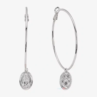 Silver Reflections Saint Mary Womens 64.5mm Hoop Earrings