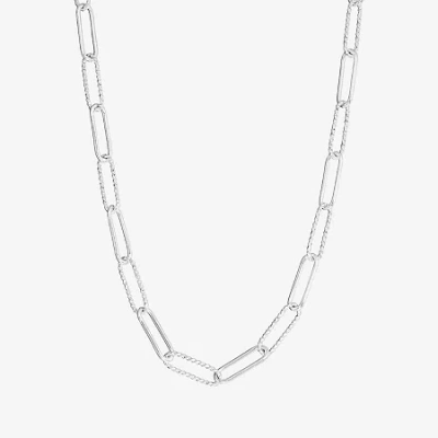 Silver Reflections Textured Womens Pure Silver Over Brass 16 Inch Paperclip Chain Necklace In Transparent