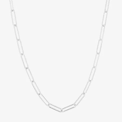 Silver Reflections Textured Womens Pure Silver Over Brass 20 Inch Paperclip Chain Necklace In Transparent