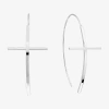 Silver Reflections Threader Womens Pure Silver Over Brass Cross Drop Earrings In Metallic