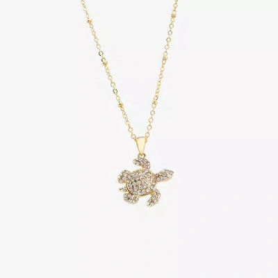 Silver Reflections Turtle Womens Crystal 14k Gold Over Brass 16 Inch Pendant Necklace In Yellow