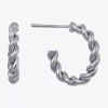 Silver Reflections Twisted Huggie Womens 16mm Hoop Earrings In Silver