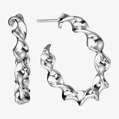 Silver Reflections Twisted Womens 29.4mm Hoop Earrings In Transparent