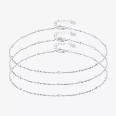 Silver Reflections Womens 10 Inch Solid Bead Ankle Bracelet In Transparent