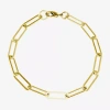 Silver Reflections Womens 14k Gold Over Brass 7.25 Inch Solid Paperclip Chain Bracelet In Transparent