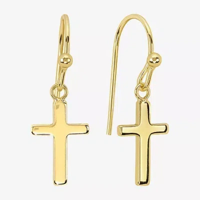 Silver Reflections Womens 14k Gold Over Brass Cross Drop Earrings
