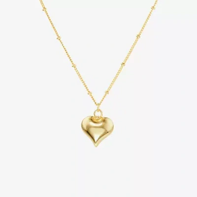 Silver Reflections Womens 14k Gold Over Brass Heart 16 Inch Pendant Necklace In Yellow