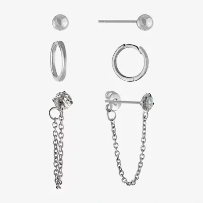 Silver Reflections Womens 3 Pair Earring Set In Transparent