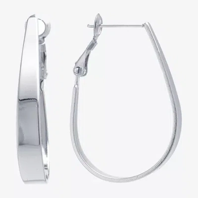 Silver Reflections Womens 32mm Oval Hoop Earrings In Silver