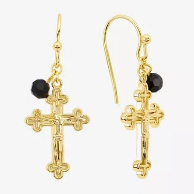 Silver Reflections Womens Black Crystal 14k Gold Over Brass Cross Drop Earrings