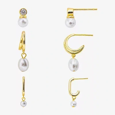 Silver Reflections Womens Cubic Zirconia 10k Gold Over Brass 3 Pair Earring Set