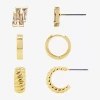Silver Reflections Womens Cubic Zirconia 10k Gold Over Brass 3 Pair Earring Set In Gold
