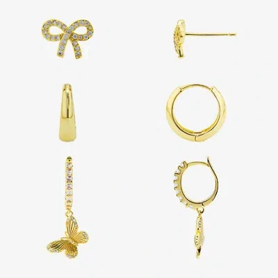 Silver Reflections Womens Cubic Zirconia 10k Gold Over Brass Bow Butterfly 3 Pair Earring Set