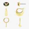 Silver Reflections Womens Cubic Zirconia 10k Gold Over Brass Butterfly 3 Pair Earring Set In Gold