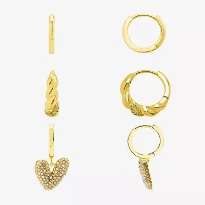 Silver Reflections Womens Cubic Zirconia 10k Gold Over Brass Heart 3 Pair Earring Set