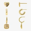 Silver Reflections Womens Cubic Zirconia 10k Gold Over Brass Heart Star 3 Pair Earring Set In Gold