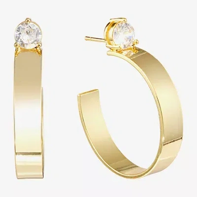 Silver Reflections Womens Cubic Zirconia 14k Gold Over Brass 36.8mm Hoop Earrings In Transparent