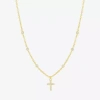Silver Reflections Womens Cubic Zirconia 14k Gold Over Brass Cross 16 Inch Pendant Necklace In Gold