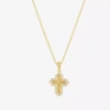 Silver Reflections Womens Cubic Zirconia 14k Gold Over Brass Cross 16 Inch Pendant Necklace In Transparent