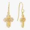Silver Reflections Womens Cubic Zirconia 14k Gold Over Brass Cross Drop Earrings In Gold
