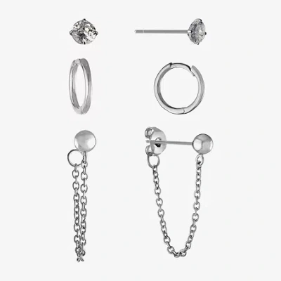 Silver Reflections Womens Cubic Zirconia 3 Pair Earring Set In Transparent