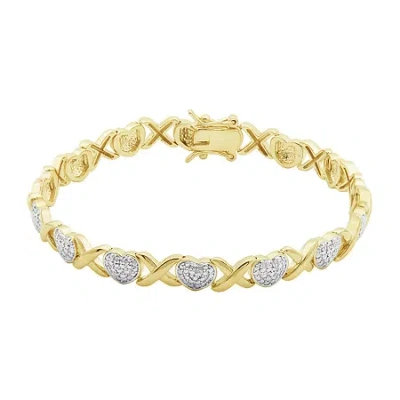 Silver Reflections Womens Natural White Diamond Accent 14k Gold Over Brass Round 7.25 Inch Tennis Bracelet