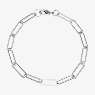 Silver Reflections Womens Pure Silver Over Brass 7.25 Inch Solid Paperclip Chain Bracelet In Transparent
