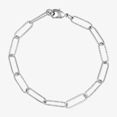 Silver Reflections Womens Pure Silver Over Brass 7.25 Inch Solid Paperclip Chain Bracelet In Transparent