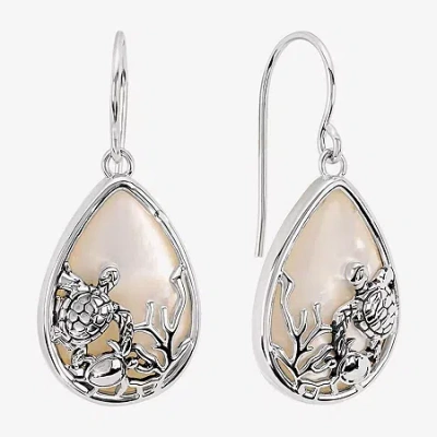 Silver Reflections Womens White Mother Of Pearl Simulated Pearl Pure Silver Over Brass Drop Earrings
