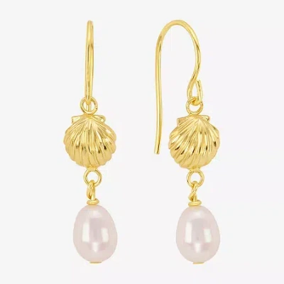 Silver Reflections Womens White Simulated Pearl 14k Gold Over Brass Drop Earrings