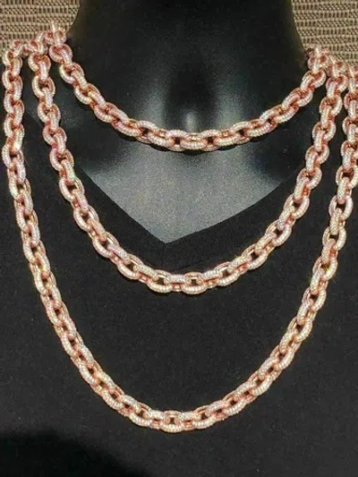 Pre-owned Silver Rose Gold Plated Solid 925 Sterling  Men Thick Heavy Rolo Chain Cz Hip Hop