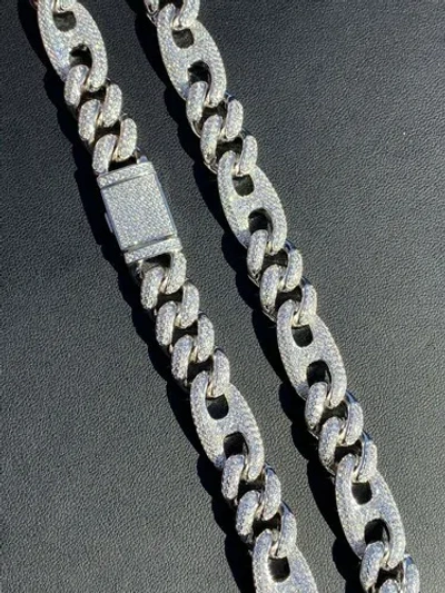 Pre-owned Silver Solid 925  Mens Figarucci Gucci Link Cuban Chain Cz Hip Hop Figaro