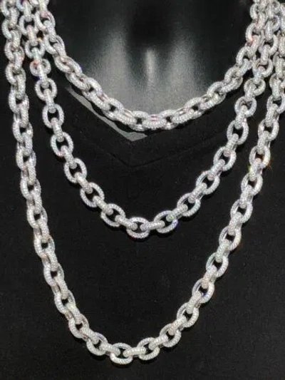Pre-owned Silver Solid 925 Sterling  Mens Thick Heavy Rolo Chain Iced Cz Flooded Out Round