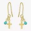 Silver Treasures 14k Gold Over Silver Cross Drop Earrings In Gold