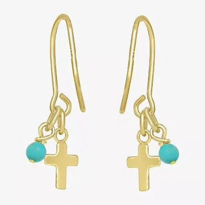 Silver Treasures 14k Gold Over Silver Cross Drop Earrings In Blue