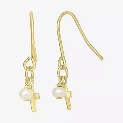 Silver Treasures 14k Gold Over Silver Cross Drop Earrings In White