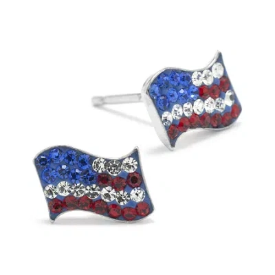 Silver Treasures American Flag Multi Color Crystal Sterling Silver 7.8mm Stud Earrings In Transparent